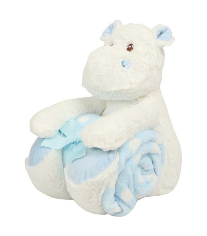 Peluche + Couverture Hippo bleu
