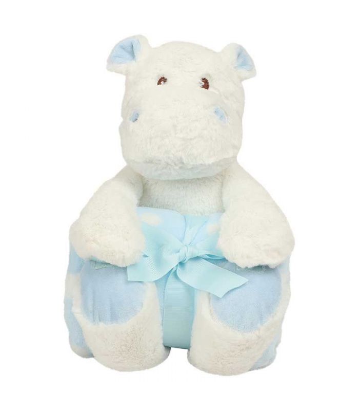 Peluche + Couverture Hippo bleu