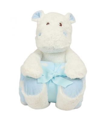 Peluche + Couverture Hippo bleu